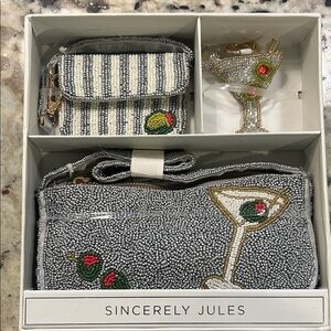 Sincerely Jules Beaded Cocktail Clutch Set - Silver, White, Green Viral TikTok